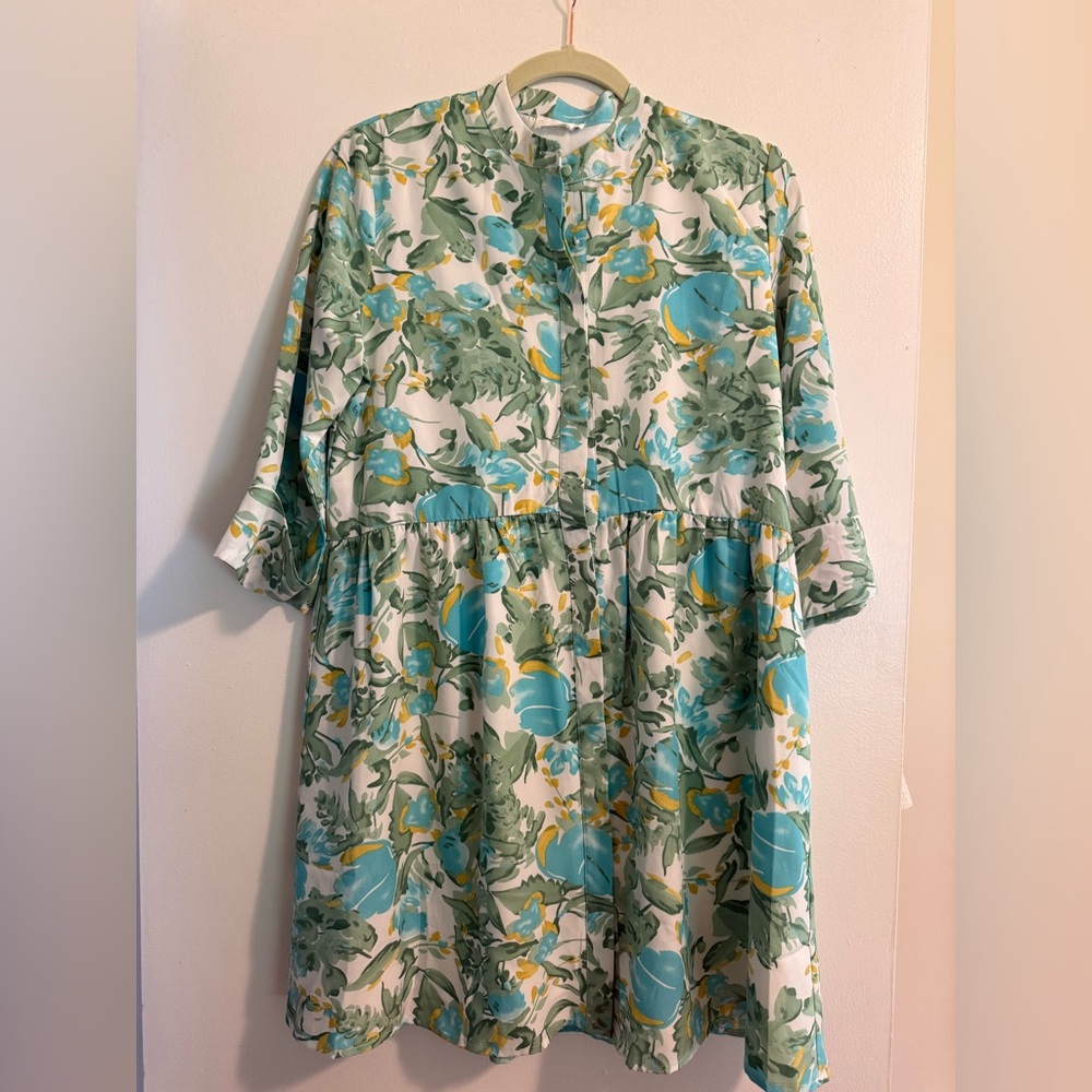 Floral Print Dress with Green and Blue Accents